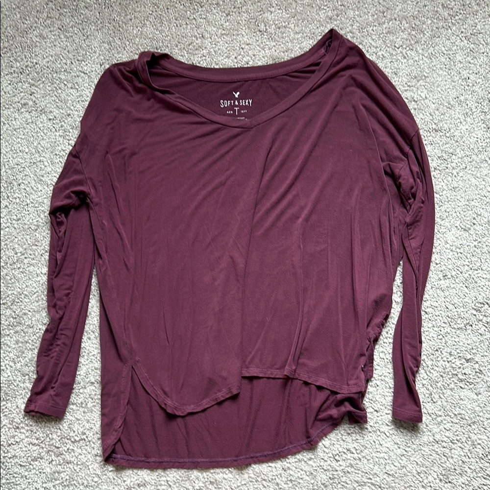 American Eagle Outfitters Red Asymmetrical Blouse